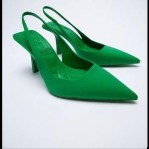 ZARA Slingback fabric heels in GREEN